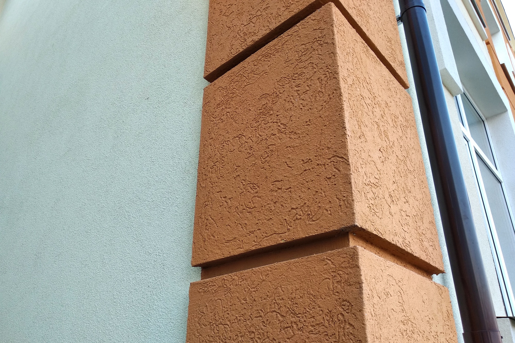 Close up detail of buiding exterior facade with decoration elements.